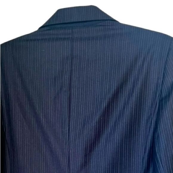 Brooks Brothers Fitted Navy Blue  Striped 100% Wool One-Button Blazer Size 12 - Picture 8 of 10